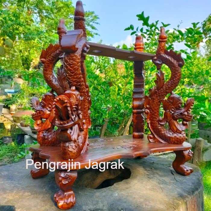 Jagrak Dudukan Tempat Tombak Dan Stand Bendera Isi 2 Ukir Naga Kembar PJ7878