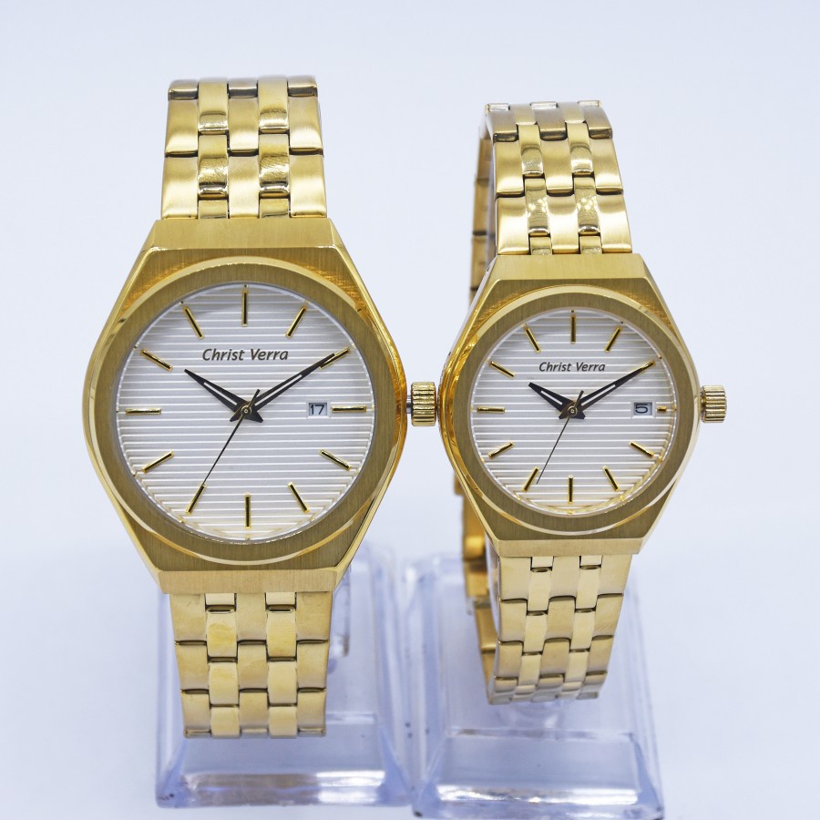Jam Tangan Couple ORIGINAL CHRIST VERRA CV 10793 WHT GOLD