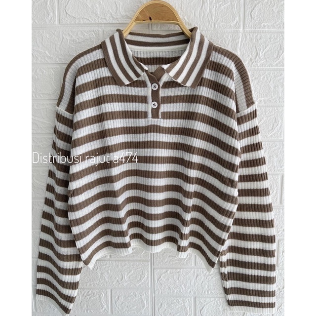 BEFAST - ZEC OOTD LONGESLEEVE DINA / RJT Silvana Sweater / Fashion Casual Wanita Ala Style Korean / Sweater Rajut Terlaris / Atasan Wanita Lengan Panjang / Sweater Rajut Terbaru / Pakaian Kekinian Remaja ABG Trendy / Sweater Motif Garis-Garis