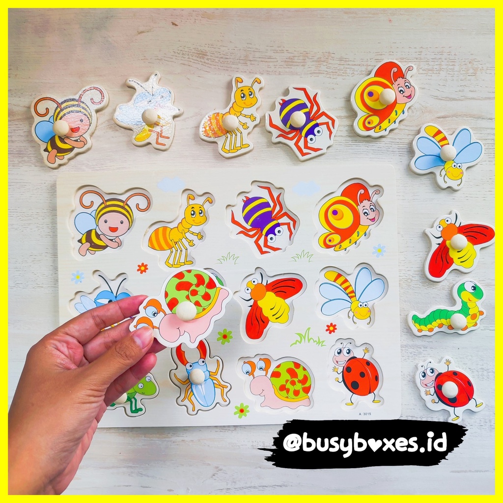 [busyboxes.id] Mainan Edukasi  Kayu Mencocokan serangga Puzzle Kayu Puzzle Knob Wooden Toys Mainan Kayu serangga vol2