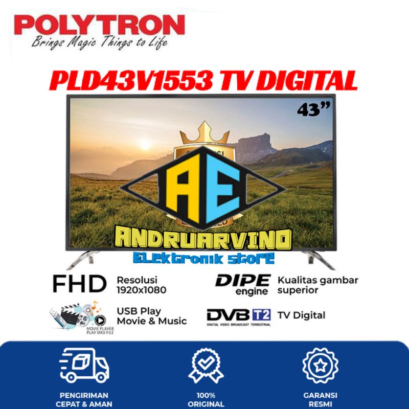 POLYTRON LED DIGITAL TV 43 INCH  PLD43V1553 | PLD 43V7153 | PLD43V8953 TV USB HDMI GARANSI RESMI POL