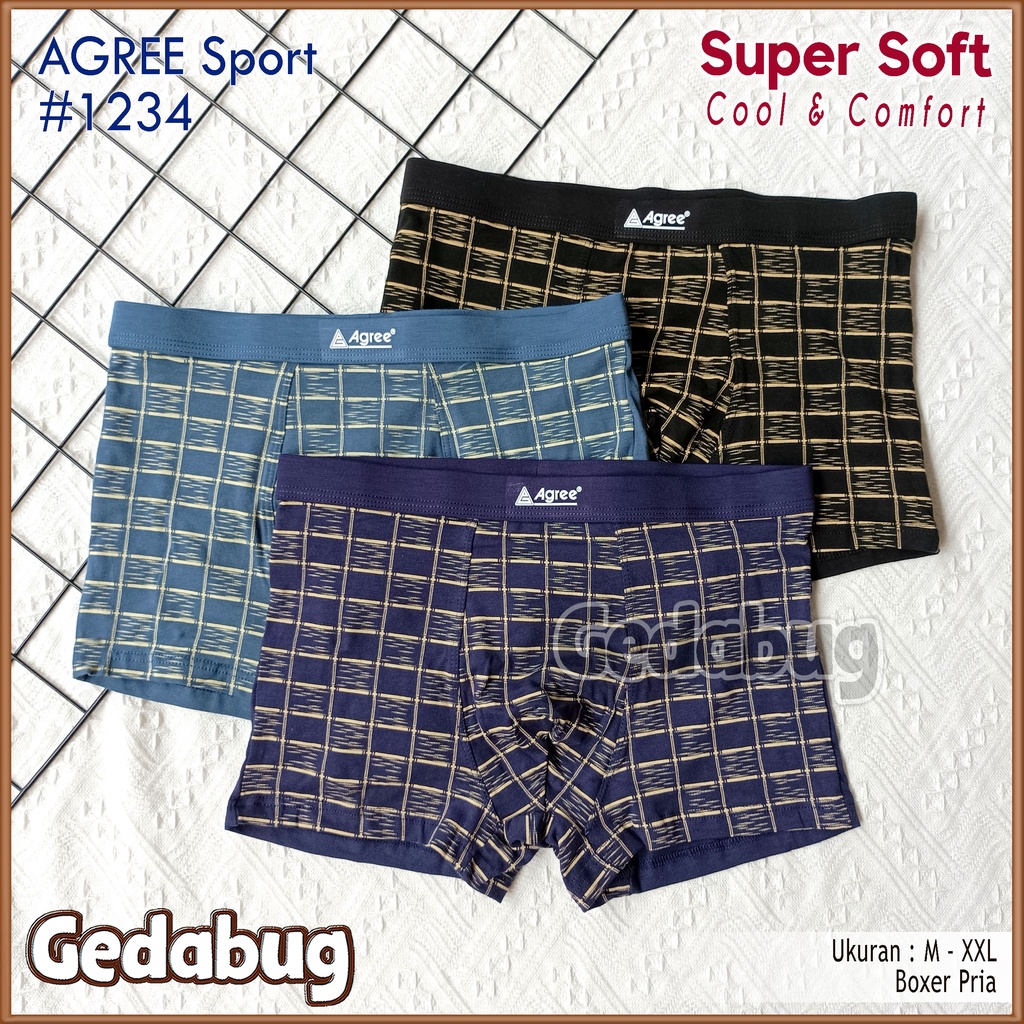 [ 3pc ] CD BOXER AGREE 1234 | Celana dalam pria boxer Agree Sport Anti bacterial Cotton | Gedabug