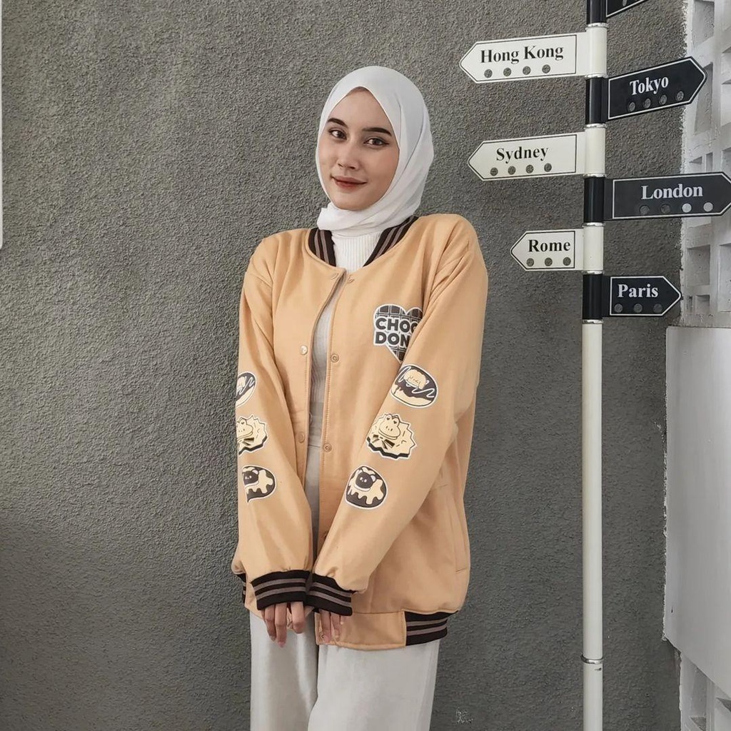 Jaket Baseball Base Ball CHOCO DONUT bisa untuk Wanita/Pria