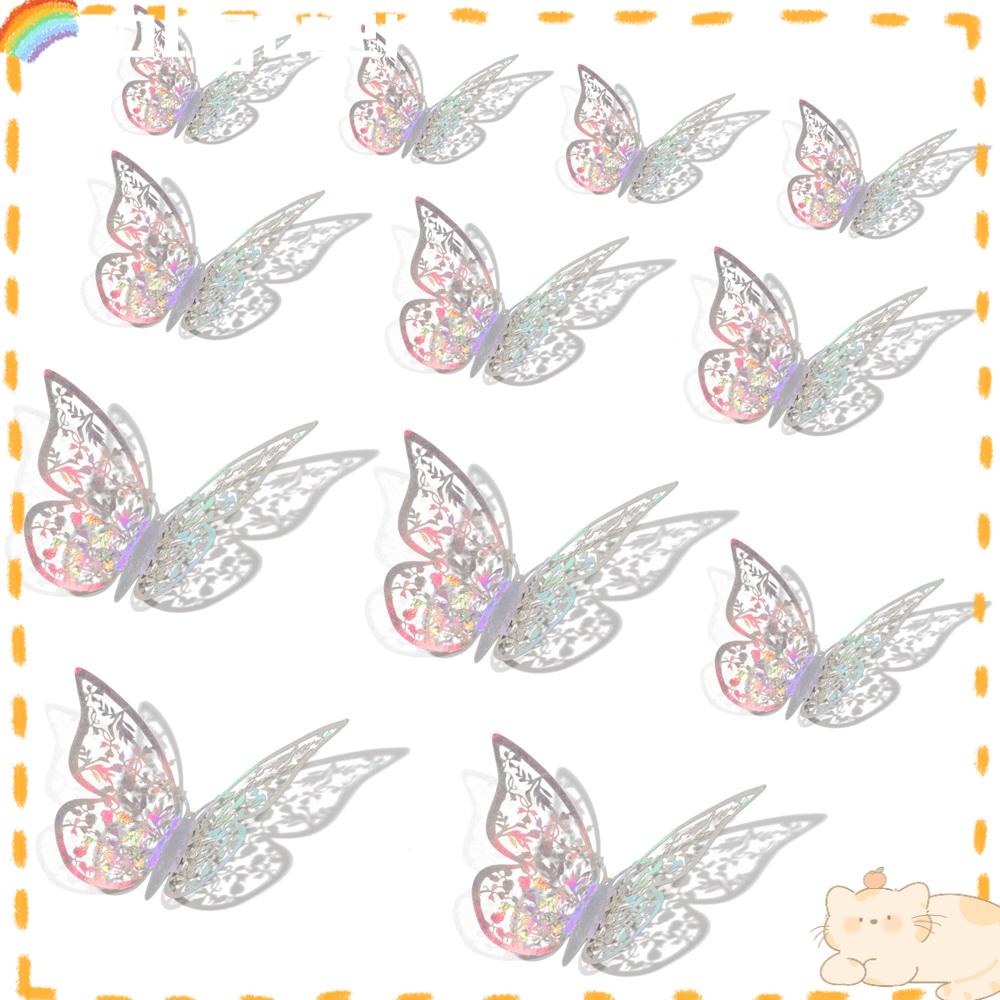 Solighter 12PCS/Pack 3D Fantacy Butterfly Stiker DIY Dekorasi Rumah Tekstur Logam Mirage Warna