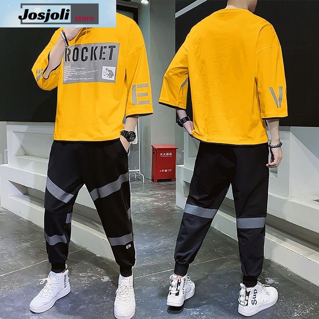 JOSJOLI_STORE/Stelan Oversize Rocket/Satu Stel Atasan dan Bawahan Pria Dewaa/Fit to L