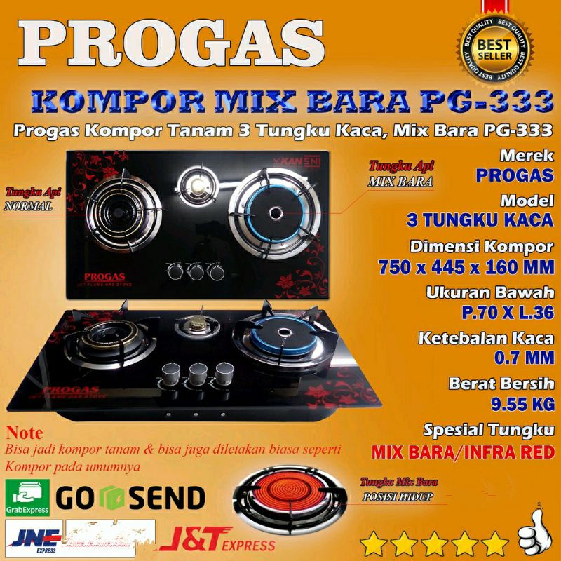 Progas , kompor , Gas , 2  &amp;  3 tungku , infrared , Mix Bara, Tanam , kaca