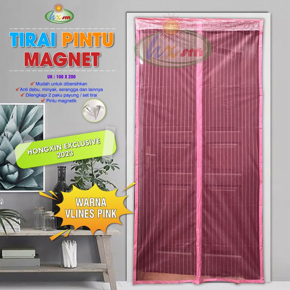 TIRAI PINTU MAGNET - HX - VLINES MINIMALIS- PINK - 90X210CM