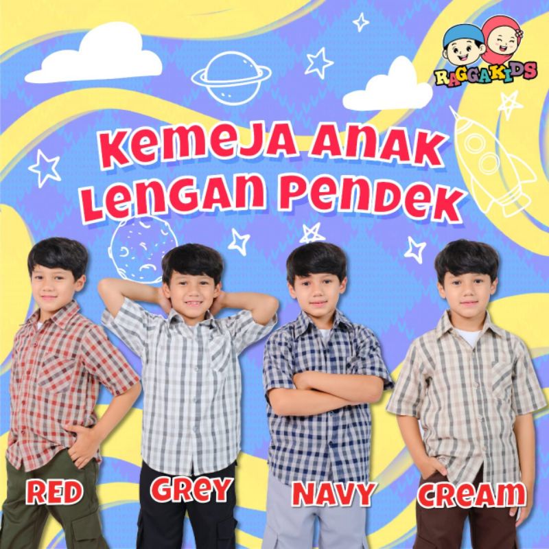 Kemeja anak lengan pendek - panjang kotak-kotak Raggakids bahan katun 3-10 tahun