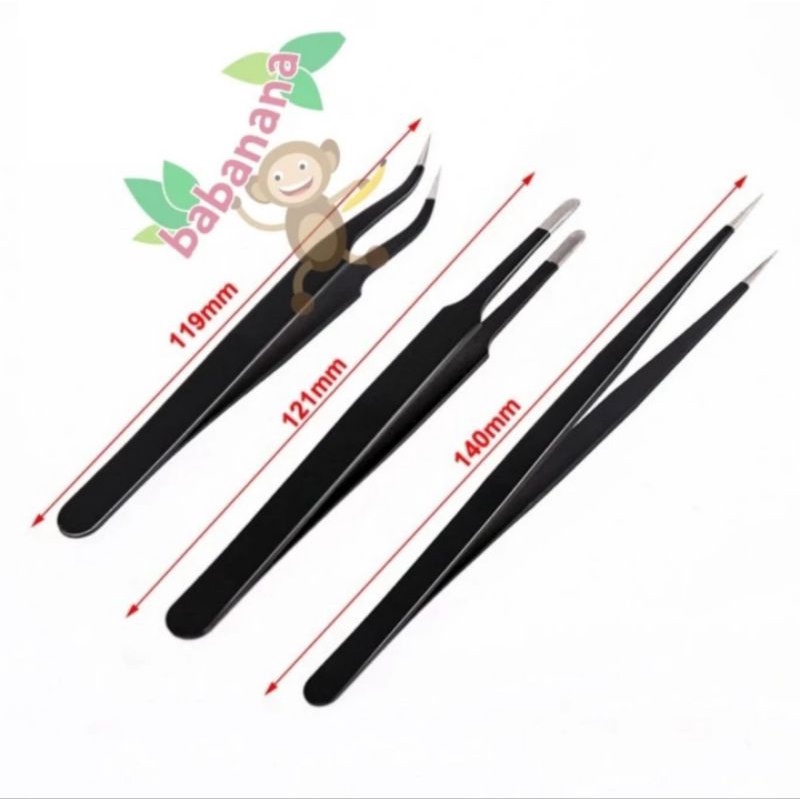 Deli DL396003 Hitam Tweezer Set Pinset isi 3 Stainless Steel Pencapit