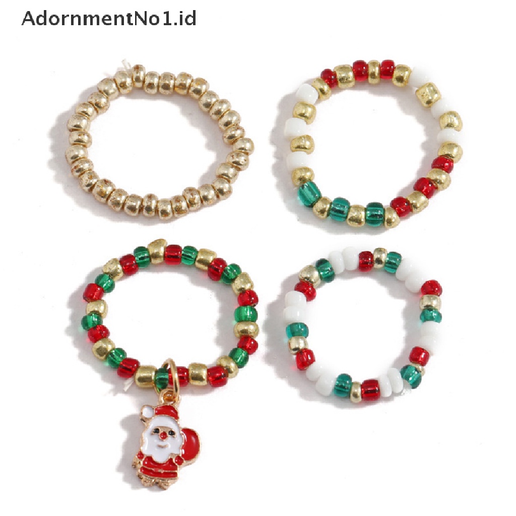 [AdornmentNo1] Set Cincin Hadiah Natal Untuk Wanita Pria Gadis Y2K Fashion Manik Rantai Snowman Rings Festival Jewelry [ID]