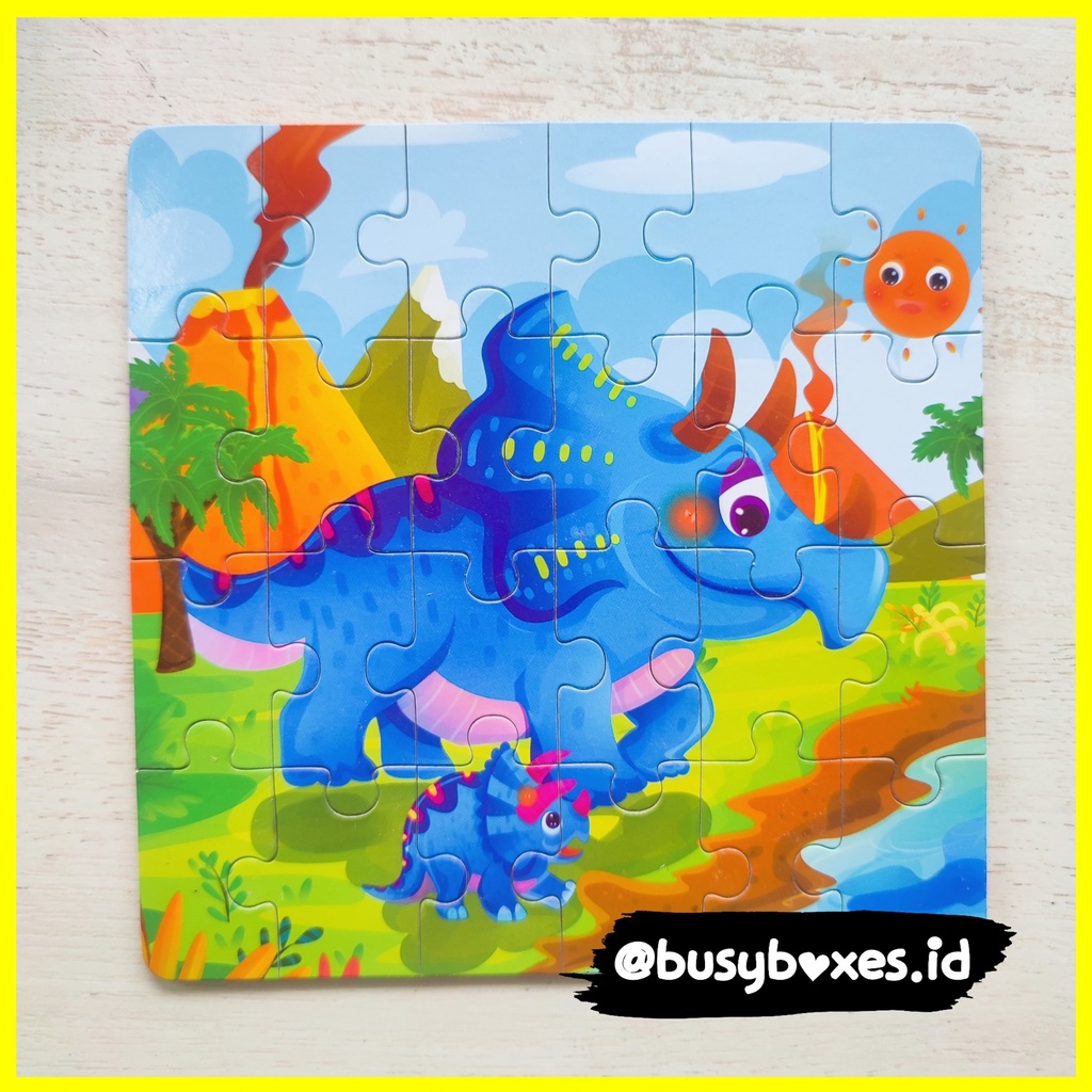 Busyboxes.id Mainan anak edukasi anak 1 2 3 tahun laki laki perempuan mainan edukasi Montessori puzzle jigsaw 3d kecil dinosaurus  biru 24 keping