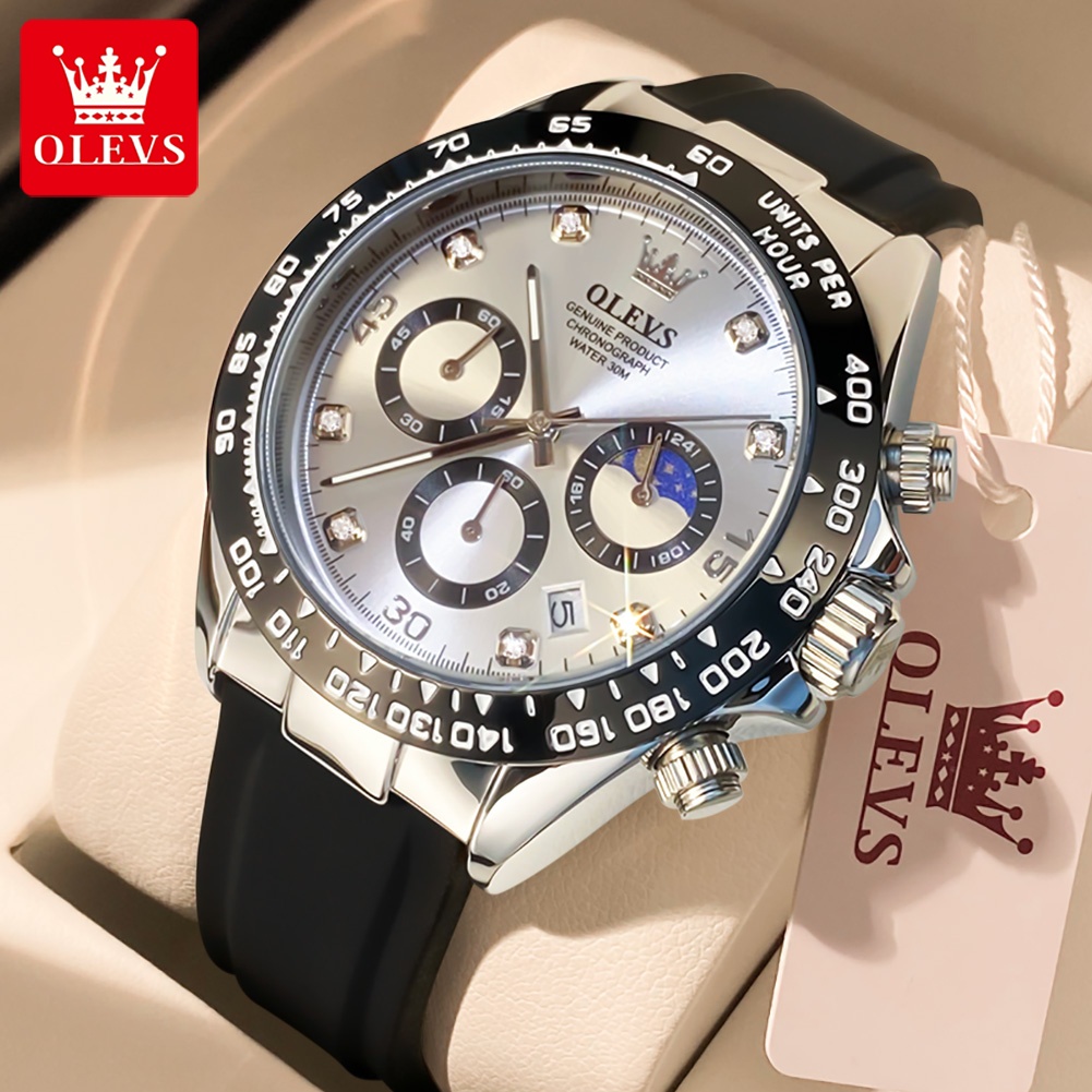 OLEVS Jam Tangan Pria Anti Air Original Keren Tahan Led Hitam Luxury Chronograph Watch Men Multifungsi Terbaru Mewah