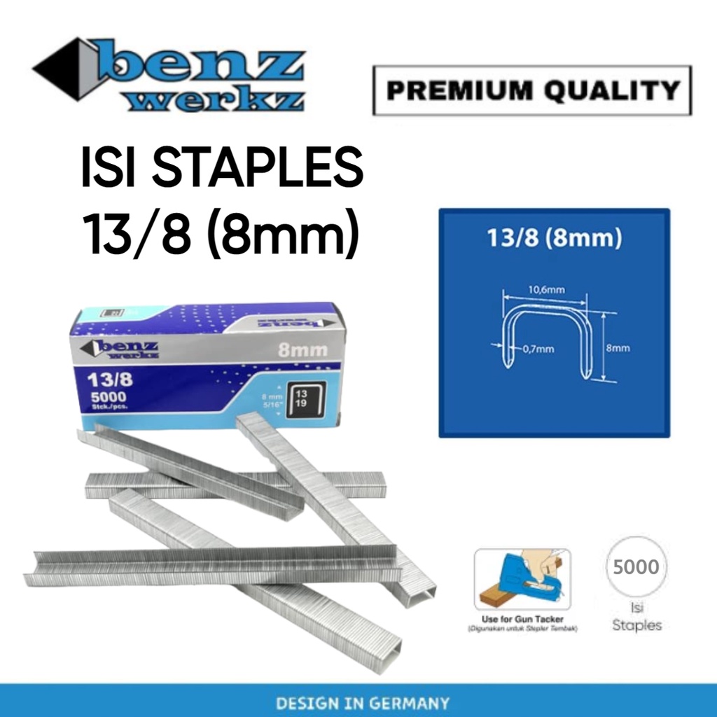 

Benz Werkz Isi Staples 13/8 (8 mm) 5000 pcs Staple Manual Staples Tembak Gun Tacker