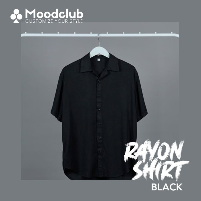 kemeja KEMEJA RAYON POLOS LENGAN PENDEK PRIA / COWO PREMIUM SHORT SHIRT - Black, S(A1U2) Keren Kemej