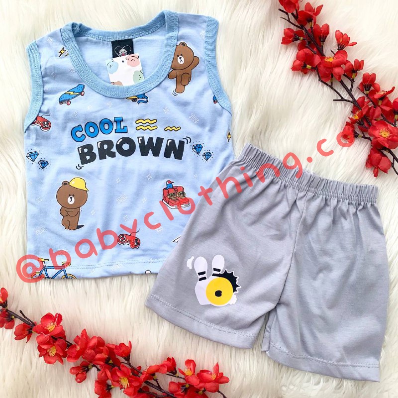 Baju setelan kaos kutung celana motif hero keren fashion anak bayi cowok laki baby boy murah -singlet