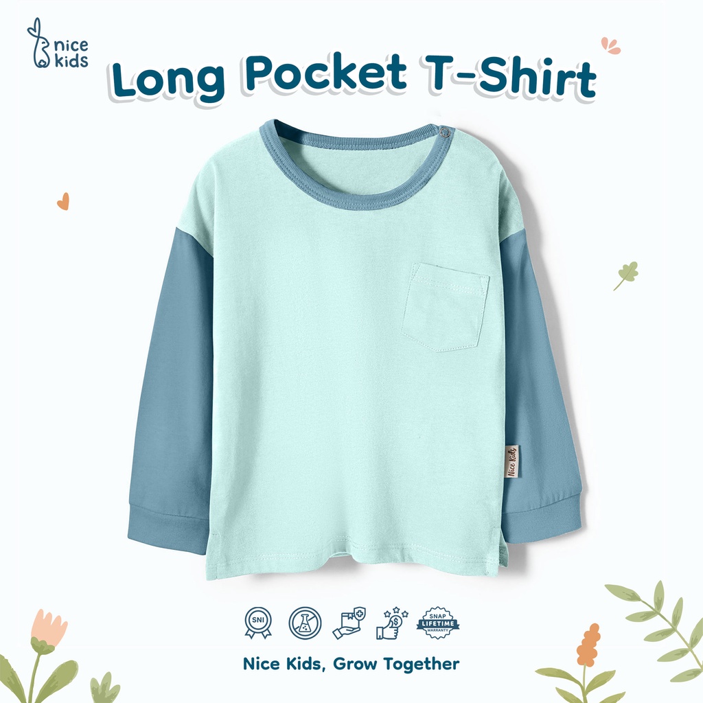 Nice Kids - Long Pocket T-Shirt Unisex (Atasan Kaos Oversized Lengan Panjang Anak Bayi 6-12 Bulan - 3 Tahun)