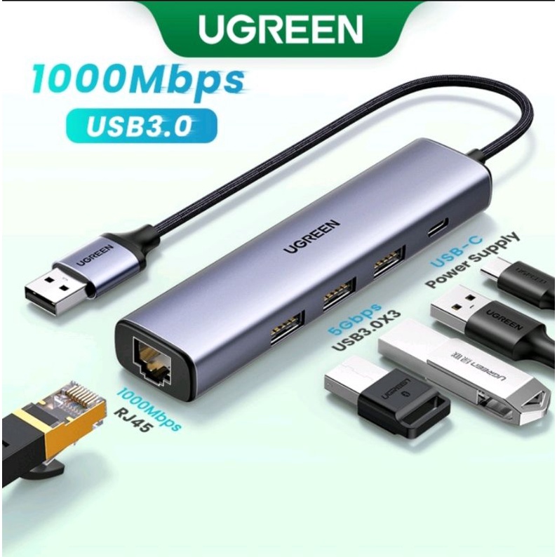 Ugreen Usb 3.0 to LAN RJ45 Ugreen Hub Ethernet 1000mbps for Laptop Mi Box S Original