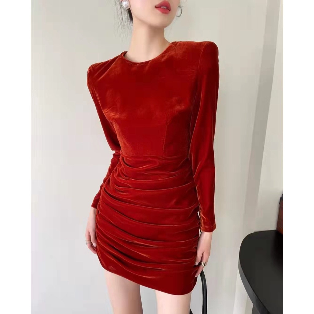 Midi Dress Velvet Women Style Short Dress 1541 (S-XL)