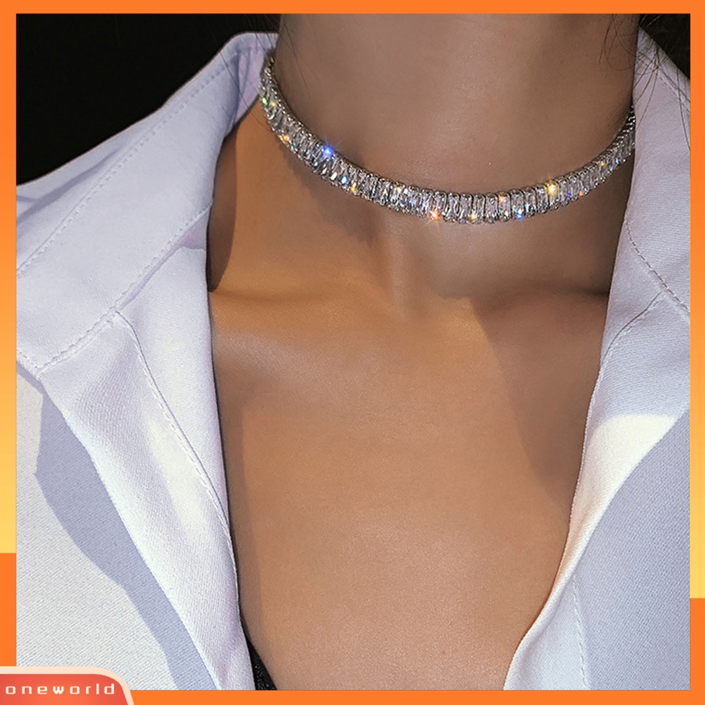 {oneworld} Adjustable Sederhana Ringan Choker Kerah Bertatahkan Cubic Zirconia Pernikahan Choker Kalung Perhiasan Hadiah