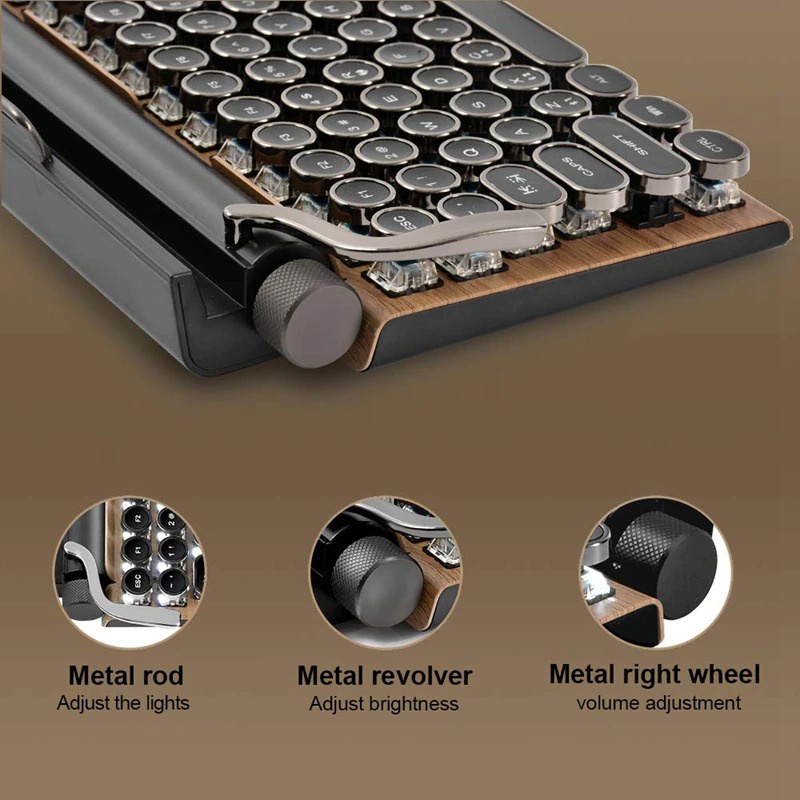 Retro Bluetooth Mechanical Keyboard Hotswap Vintage Typewriter PC iPad