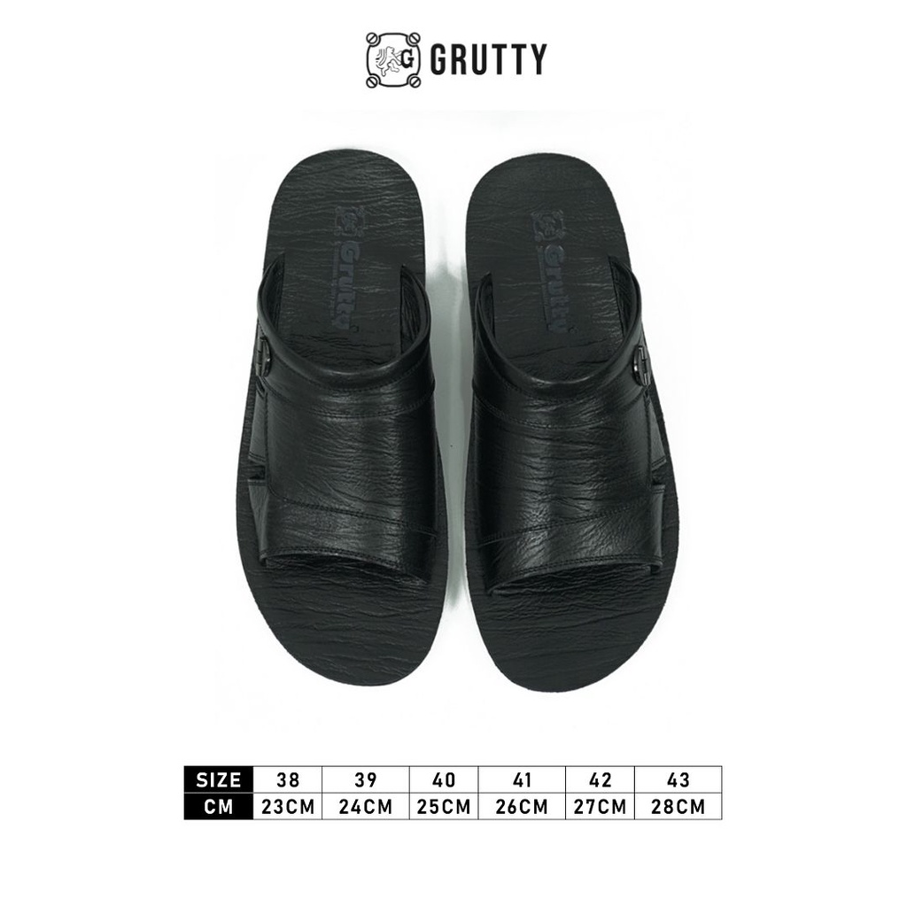 Grutty Sandal Pria Sendal Kokop Cowok Kulit Asli Casual Slide Premium Hitam