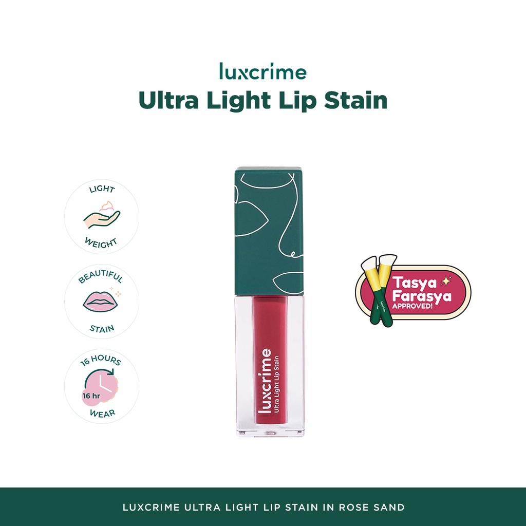 LUXCRIME Ultra Light Lip Stain I Ultra Light Lip Stain in Flamingo, Rose Sand, Glastonberry I Tasya Farasya Approved I Lip Tint BPOM OriginaI