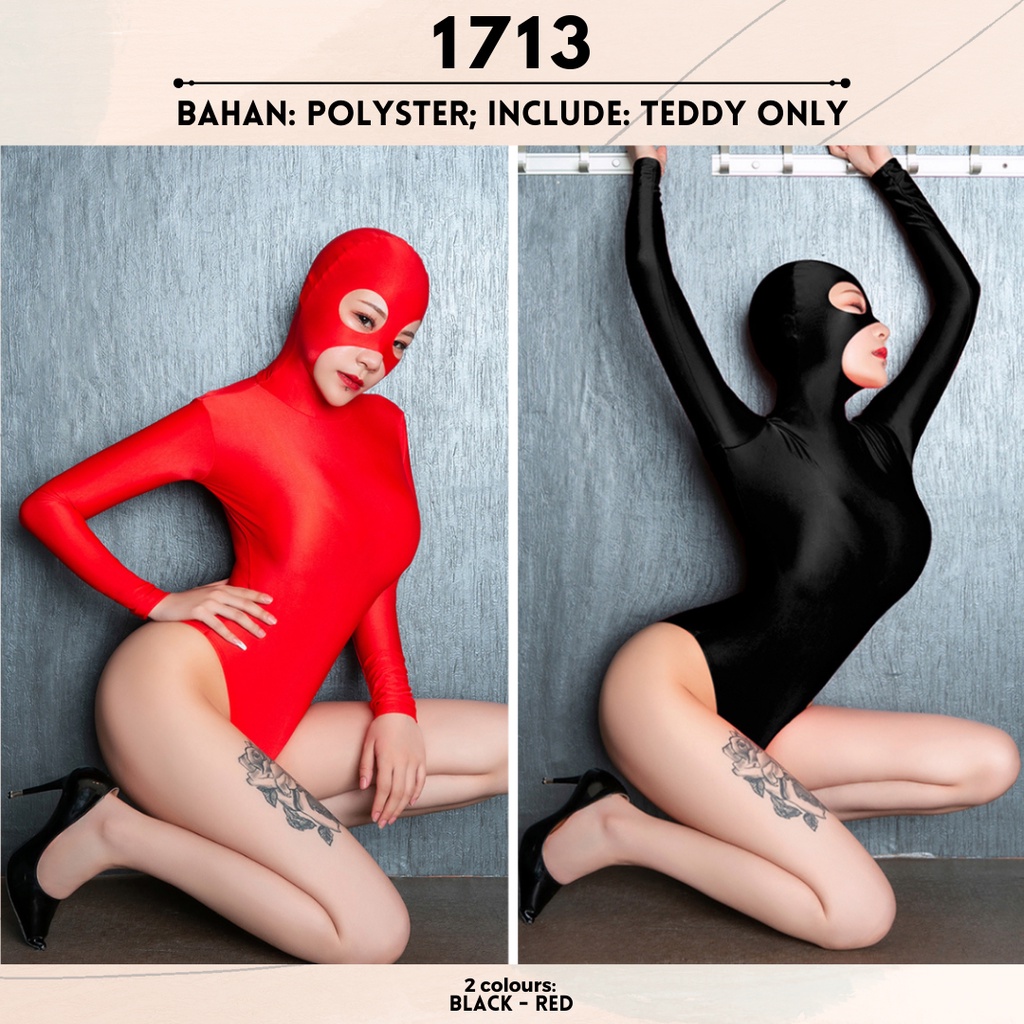 BL1713 BL1714 Zentai Mask Lingerie Sexy Sexy Masked LongSleeve Bodysuit with Back Zipper