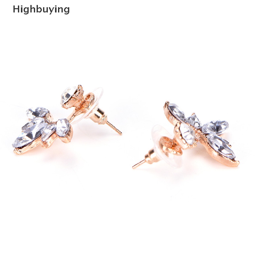 Hbid Hot Sale Berlian Imitasi Anting Daun Fashion Leaf Ear Clips Stud Earrings Untuk Wanita Glory