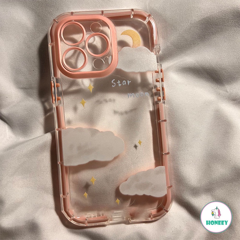 Casing Soft Case TPU Motif Awan + Bulan Luminous Untuk IPhone 11 14 12 13 Pro Max