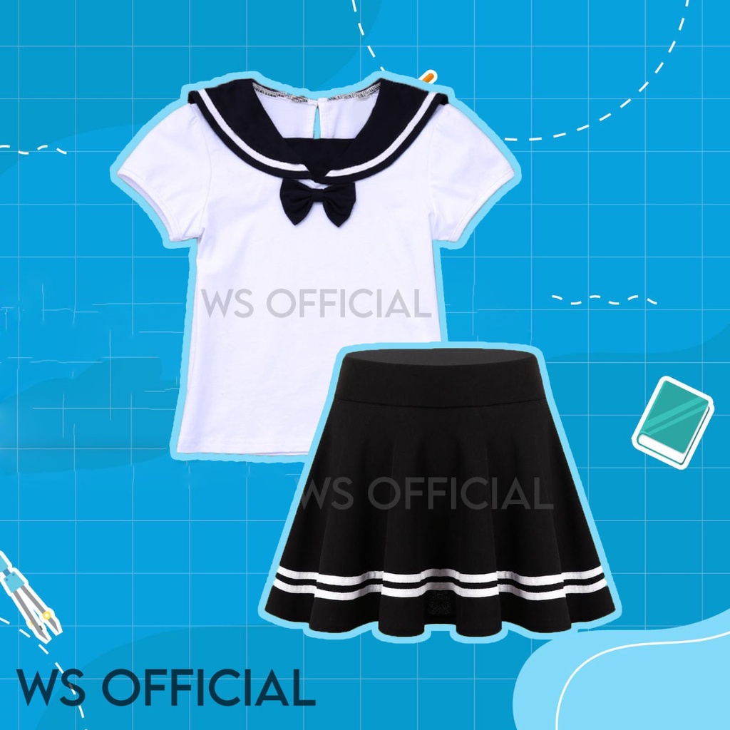 Stelan Blouse Model Seragam Anak Sekolah Jepang Stelan Blouse Korea Blouse + Rok Payung Scuba List P
