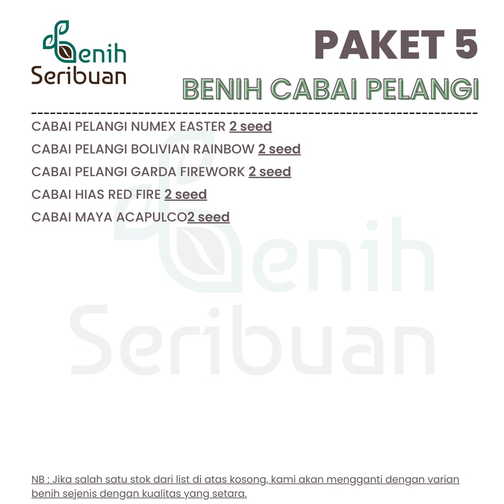 Benih Seribuan - Paket 5 Macam Bibit Cabe Pelangi Sayuran Cabai Hias Rainbow