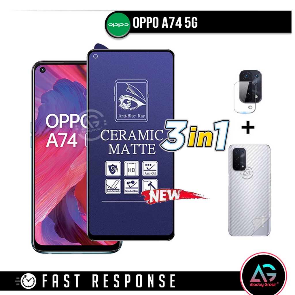 Paket 3IN1 Antigores Blue Anti Glare Oppo 74 5G + Tempered Glass Kamera Dan Skin Karbon