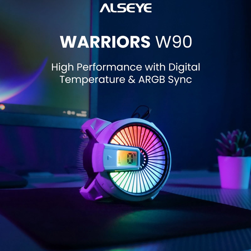 Cpu cooler Fan Processor ARGB with Temperature Digital Alseye WARRIORS W90