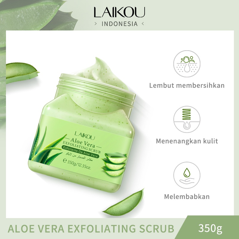 LAIKOU Aloe Vera Eksfoliasi Body Scrub Membersihkan Kulit Mati Menenangkan Jerawat Melembutkan 350g