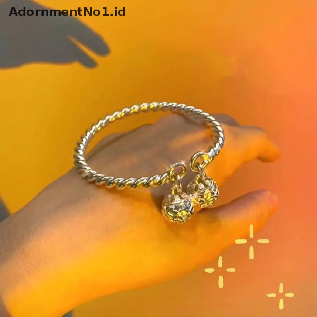 [AdornmentNo1] Pretty Palace Bell Cuff Bangle Gelang Jingle Ring Bell Bangle Memutar Garis Double Bell Cuff Bangle Fashion Pesta Perhiasan Pasangan Hadiah Natal [ID]