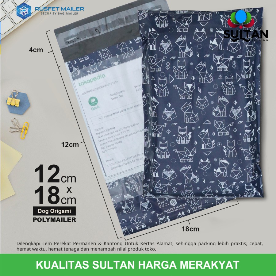 

Amplop Plastik Polymailer 12x18cm Motif Dog Origami Satuan
