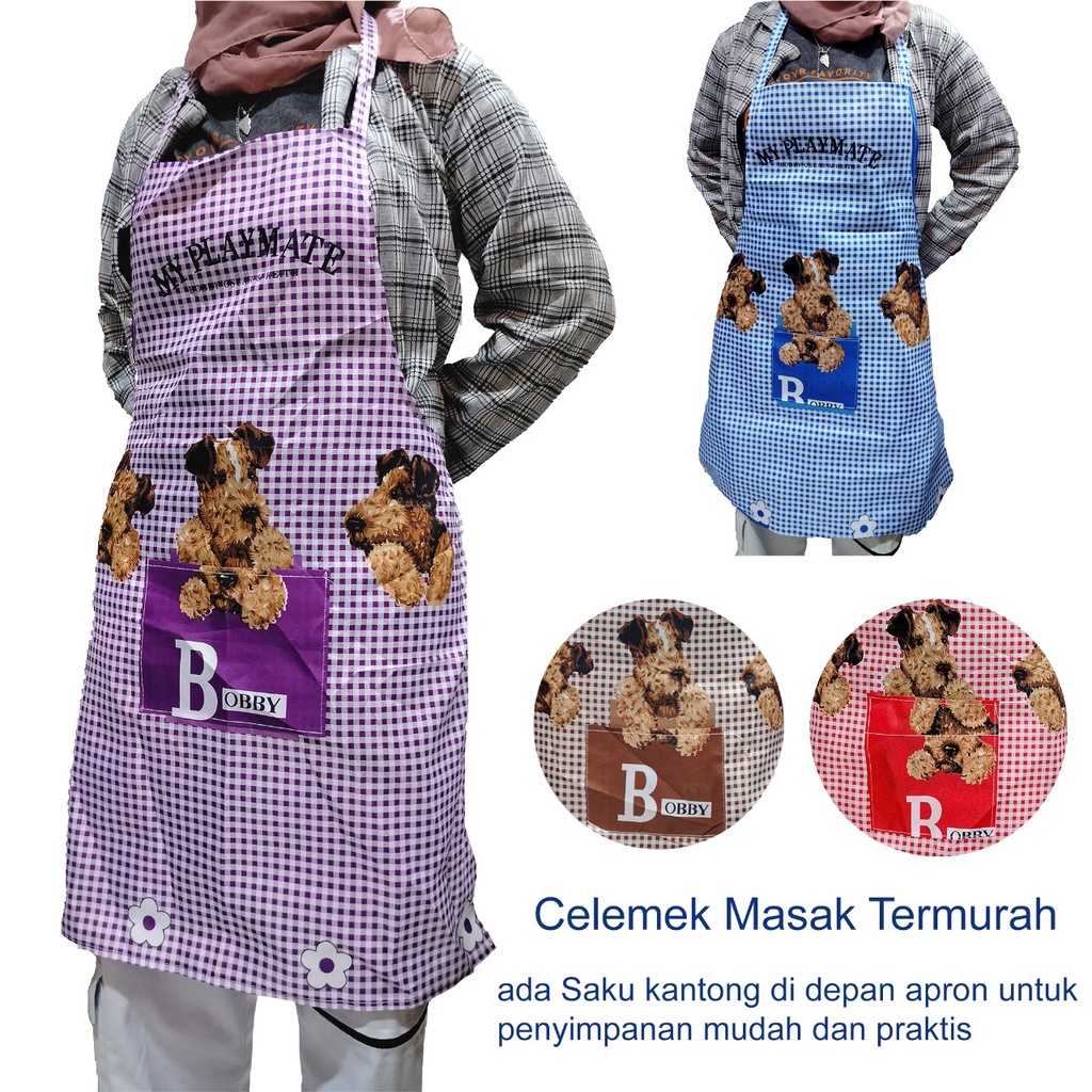 (SerbaSerbi)Pelindung Masak Celemek Apron Bahan Polyester Premium Quality / Dilengkapi Saku Kantong &amp;Tali Samping-Termurah