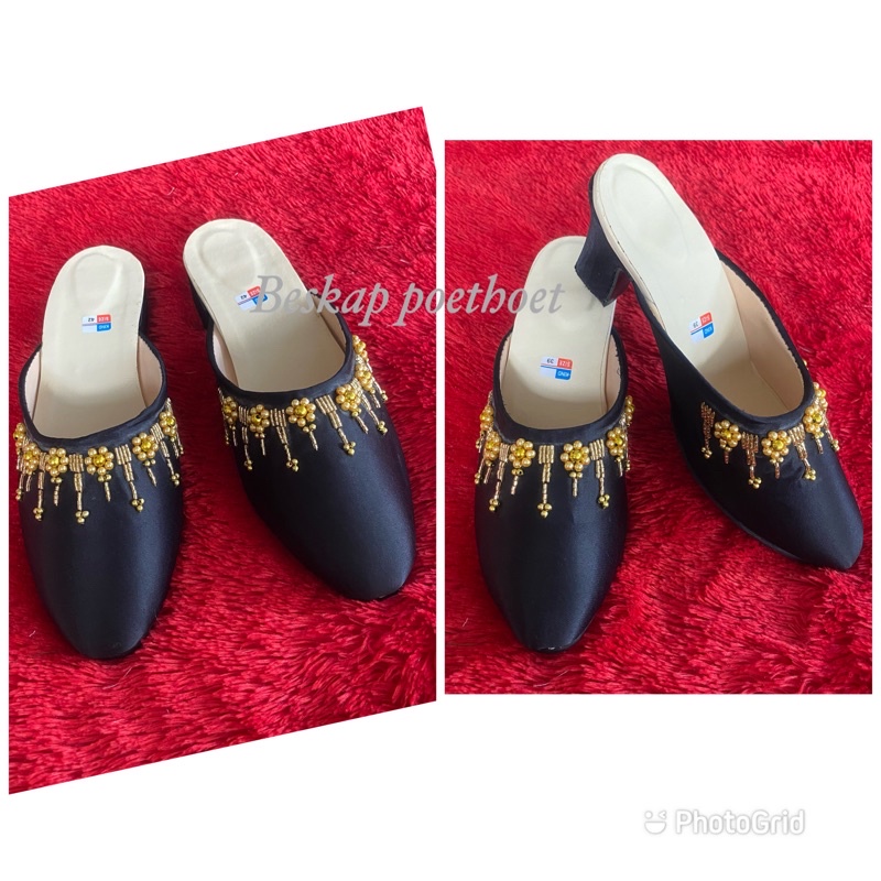 sandal selop pengantin jawa hitam payet gold emas simple elegan