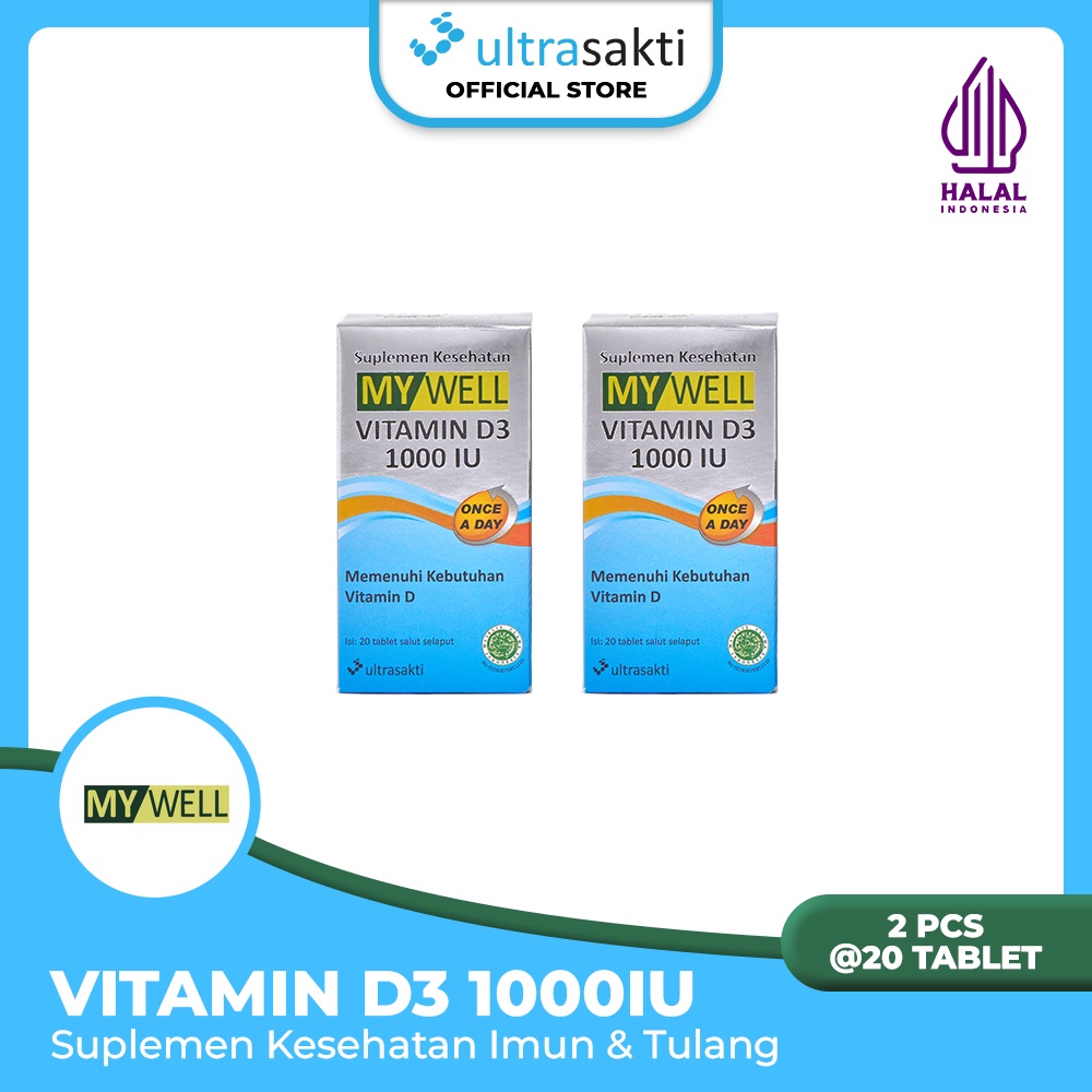 Mywell Vitamin D3 1000IU 2pcs @20Tablet-Suplemen Kesehatan Imun&Tulang