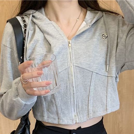 ▤۩Gaya Amerika sweater berkerudung wanita musim semi dan musim gugur bagian tipis dalam selera desain jaket kardigan atas gadis pendek yang chic