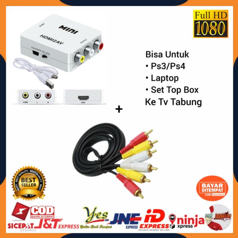 [COD] CONVERTER MINI HDMII TO AV RCA HDMI2AV ADAPTER + KABEL RCA TO RCA 3 KE 3 1.5 METER / DARI LAPTOP PS3 KE TV TABUNG