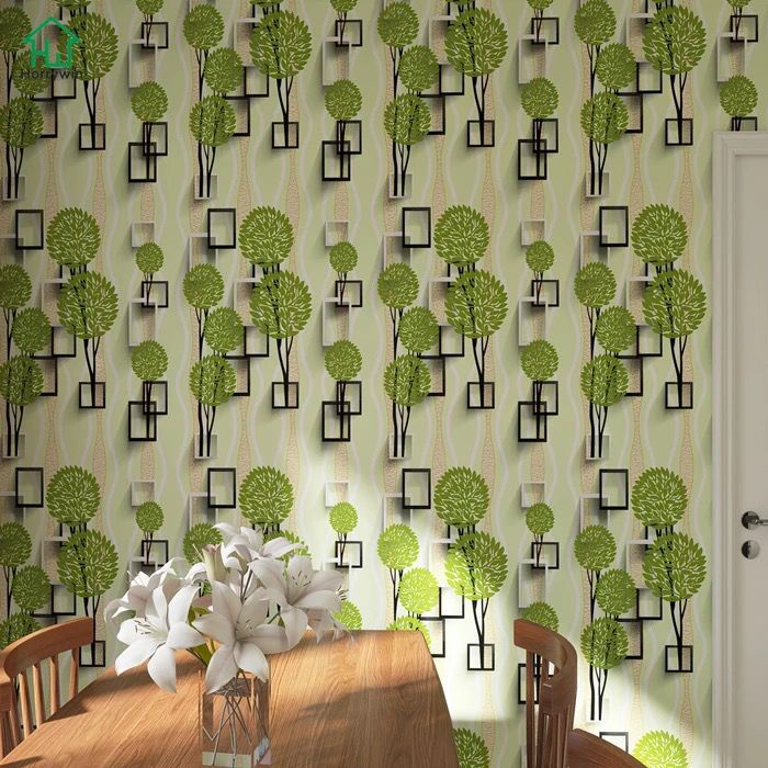 Wallpaper Dinding Motif Daun Hijau 3D Kotak