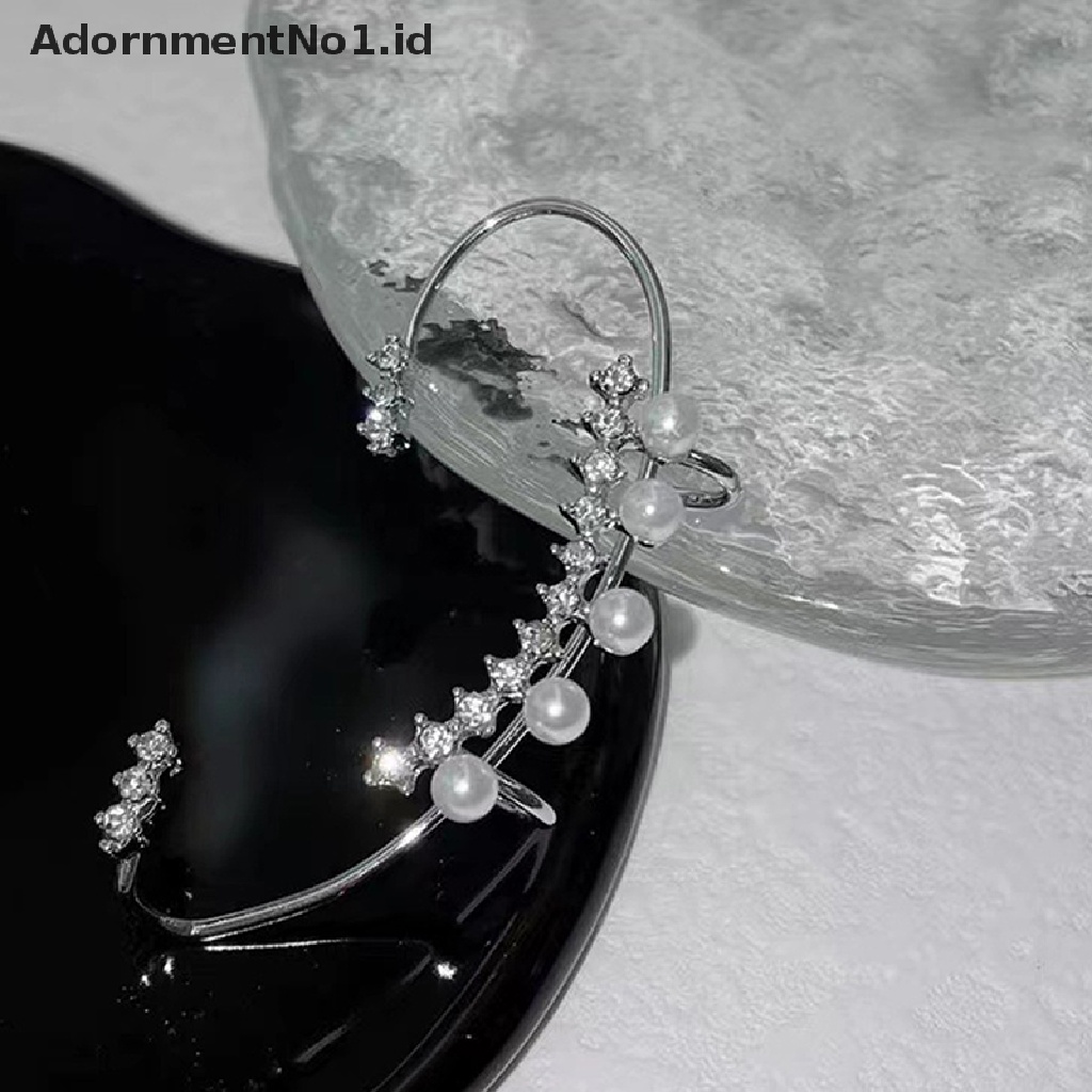 [AdornmentNo1] Fashion Shiny Zircon Pearl Ear Clip Manset Telinga Untuk Wanita Warna Perak Logam Tidak Palsu Anting Tulang Rawan Perhiasan Pernikahan [ID]