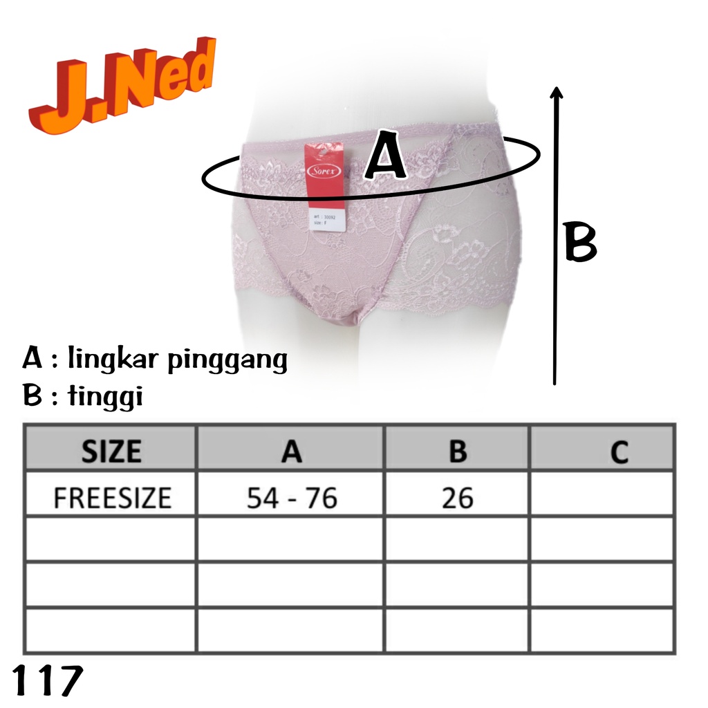 J117  CD WANITA SOREX RENDA BRUKAT TRANSPARAN FREE SIZE SETARA L-XL