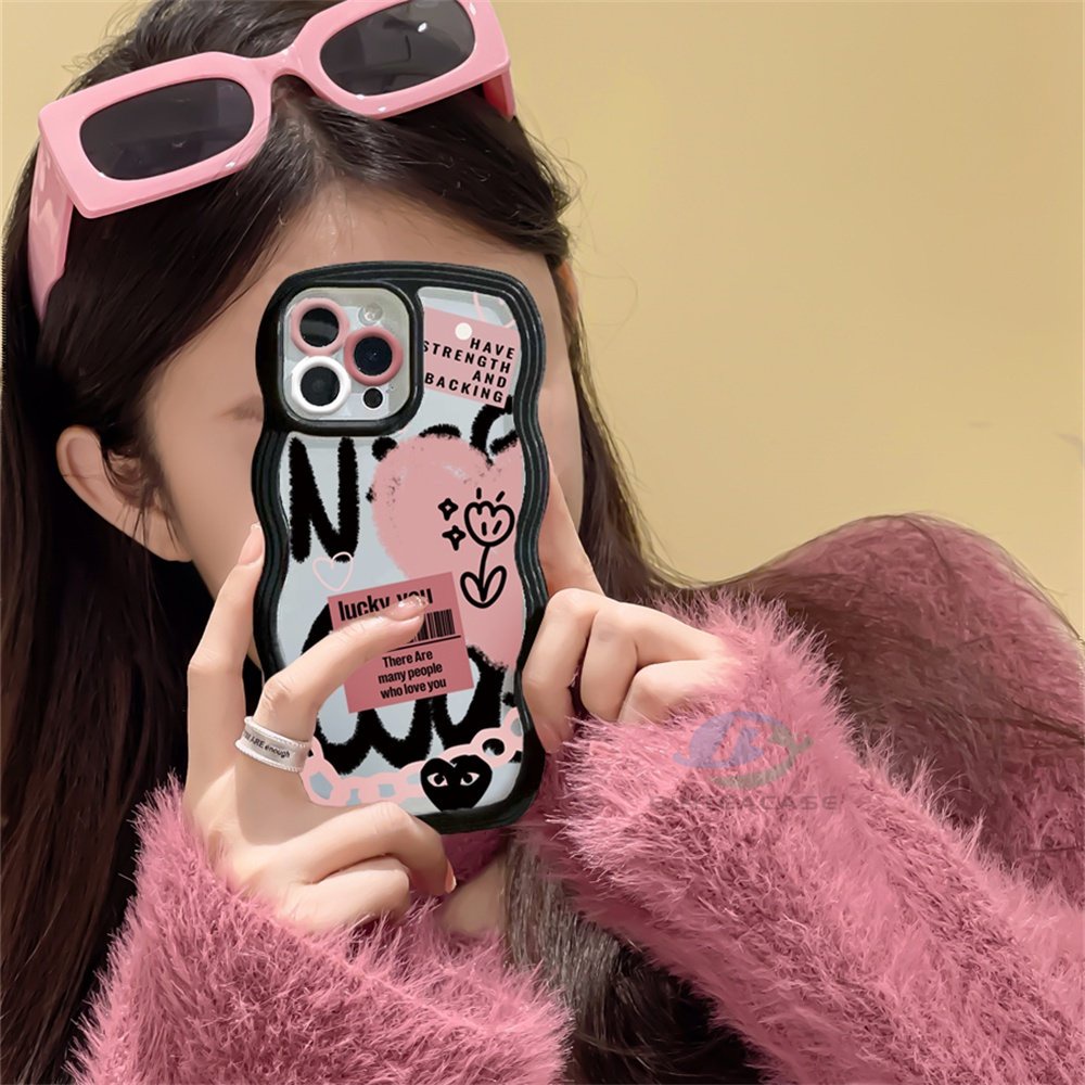 Redmi Note 11S 11 Pro Redmi 10C 10A 9A Note10 5G Note 10S 9C 9T Note9 Note8 Poco X3 Pro NFC Huruf Doodle Dan Hati Pink Tepi Melengkung TPU Phone Case Binteacase