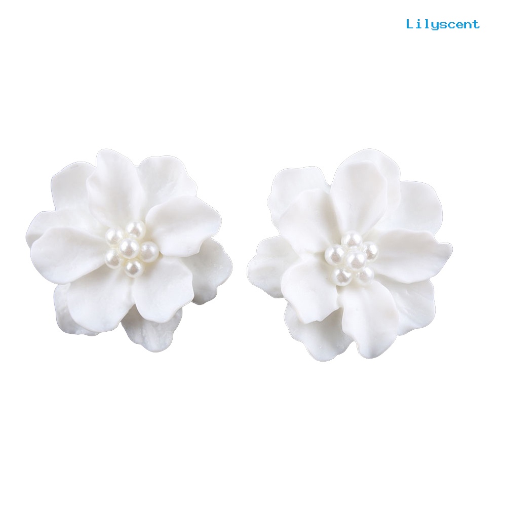 [LS] Elegan Resin Bunga Mutiara Imitasi Wanita Anting Ear Studs Perhiasan Pesta Pacaran