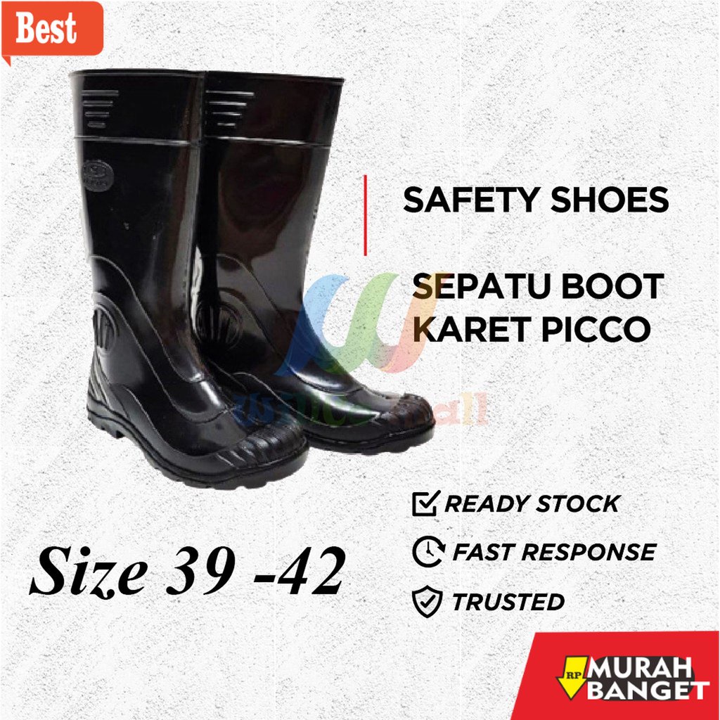 Jual Boot Terbaik Sepatu Boots Safety Karet Hitam Kerja Tanpa Ujung Besi Picco Shopee