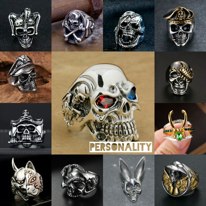 Cincin pria tengkorak punk style men ring personality series