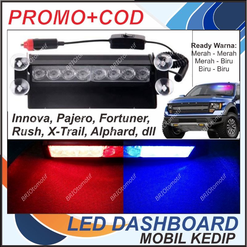 LAMPU LED MOBIL KEDIP TEMPEL KACA DASHBOARD KABIN DEPAN 8 TITIK MATA LED BIRU MERAH AVANZA XENIA JAZ