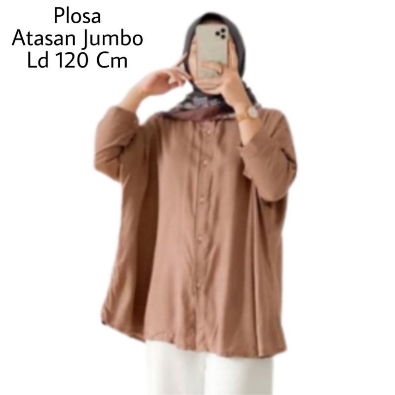 Blus Plosa Jumbo Ld 120 cm Lengan Panjang 3/4 Kerah Kemeja Bahan Moscrepe . Atasan Baju Wanita Oversize Terbaru 2023 Kekinian Blouse Dewasa Jumbo Viral